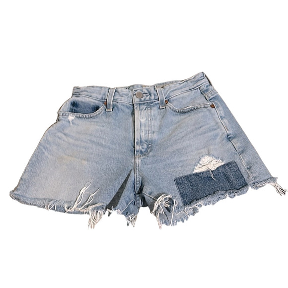 AG  Contour 360 Alexxis high rise wedge 25 Distressed Denim Shorts with Fringe​ - Picture 1 of 10